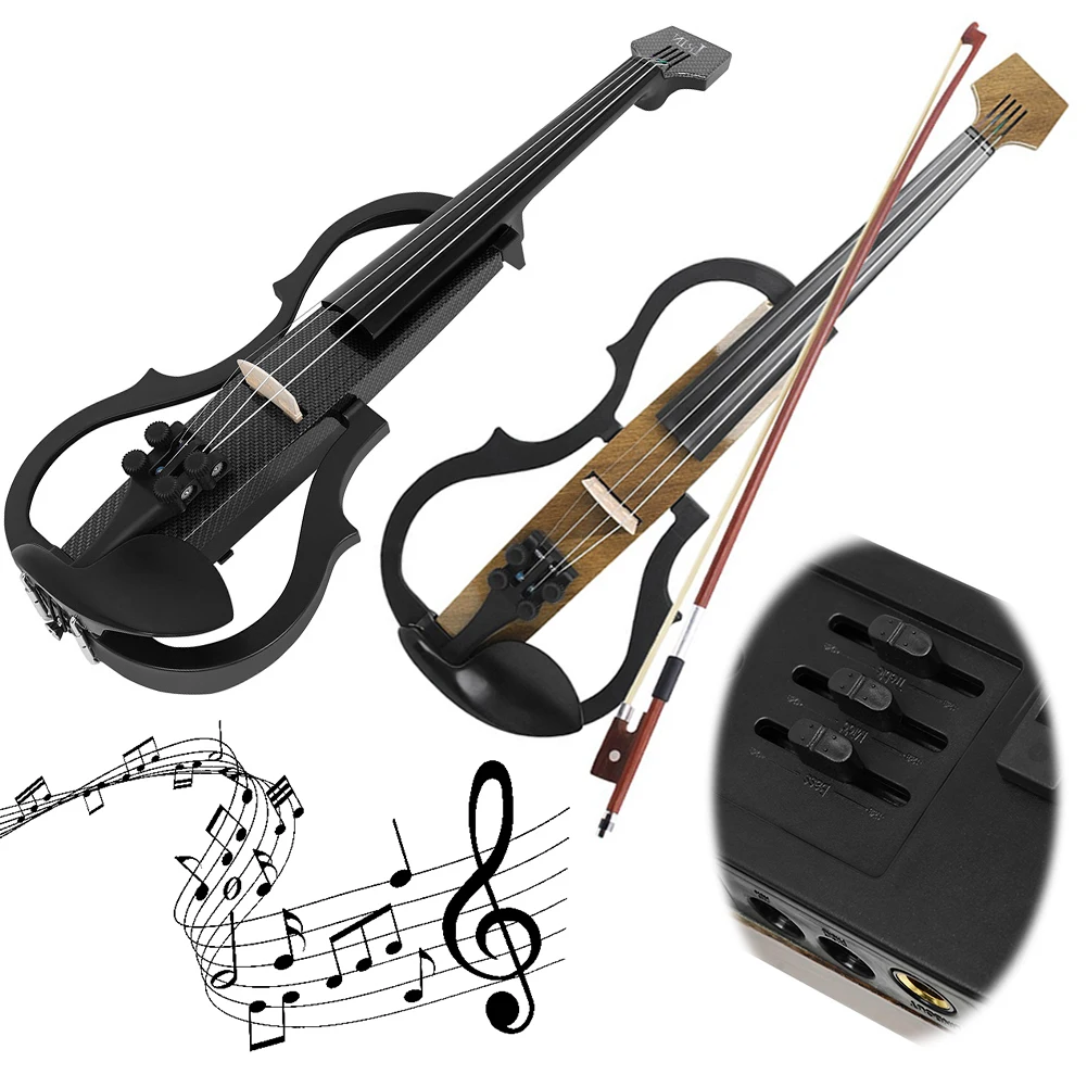 Electric Fiddle Starter Set Carbon Fiber Professional Silent Electric Violin Stringed Instruments for Beginners Adults Teens