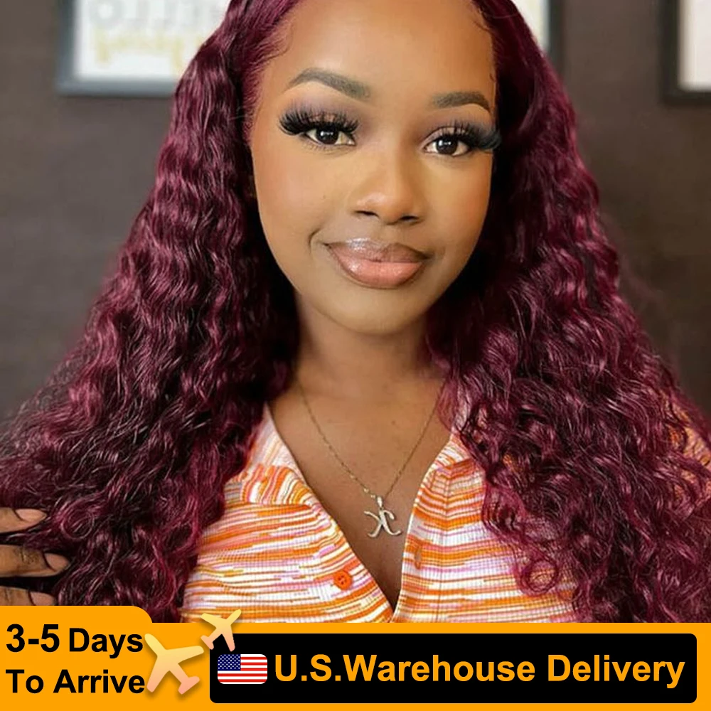 

99J Burgundy Red Deep Wave Lace Front Wigs Human Hair 210% Density 13x4 Human Hair Lace Front Wigs For Fashion Black Women