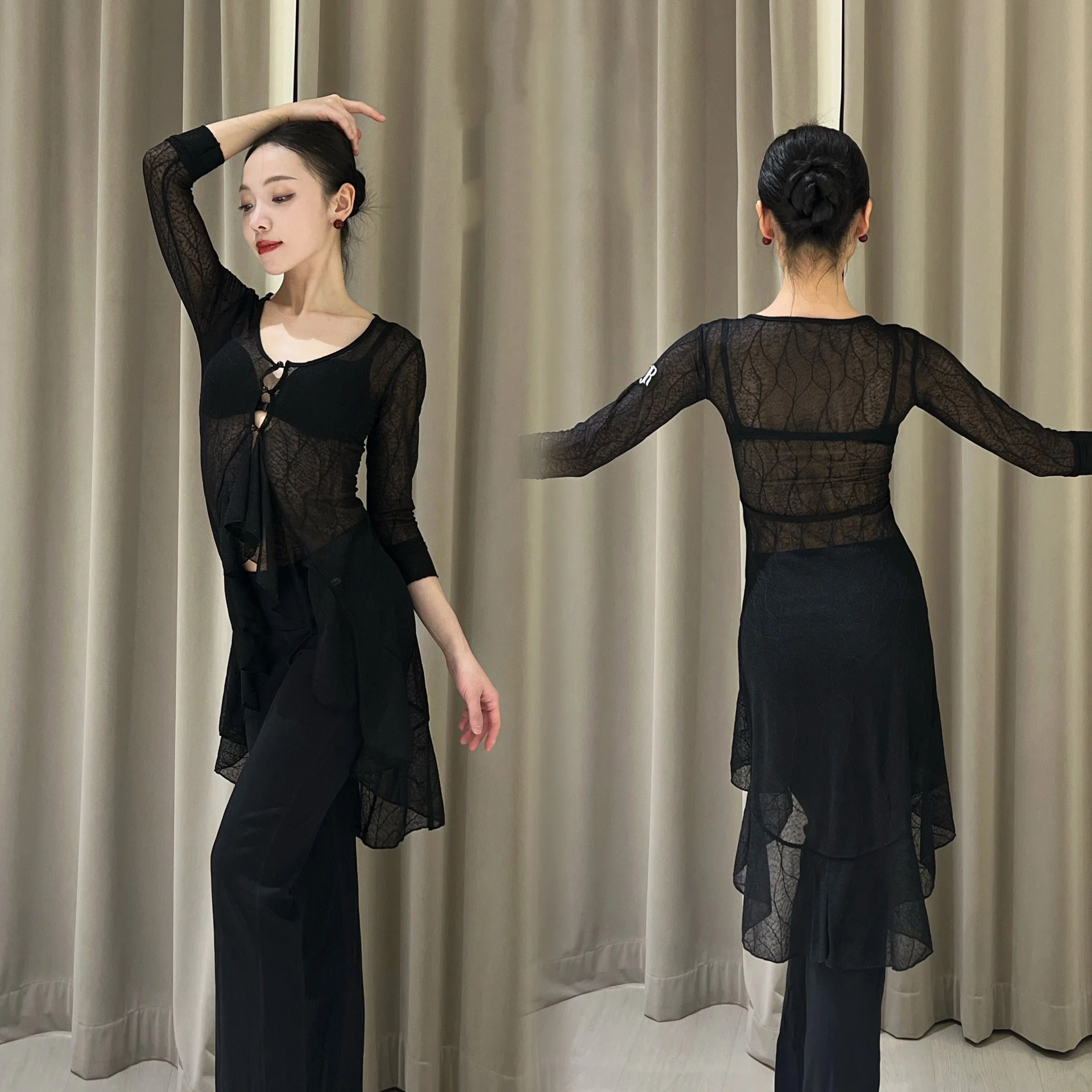 

Latin Dance Costumes Black Cardigan Smock Female Top Training Practice Clothes Chacha Rumba Tango Performance Wear DQL10160