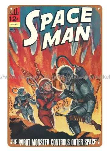 nostalgic garage shop dorm wall art 1964 Space Man Comic metal tin sign tin sign