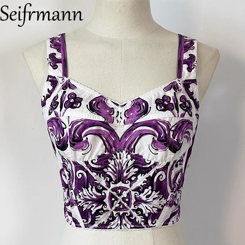 

Seifrmann 2025Summer New Arrivals Strapless short top Printed camisole top Poplin weaving cotton Suspenders