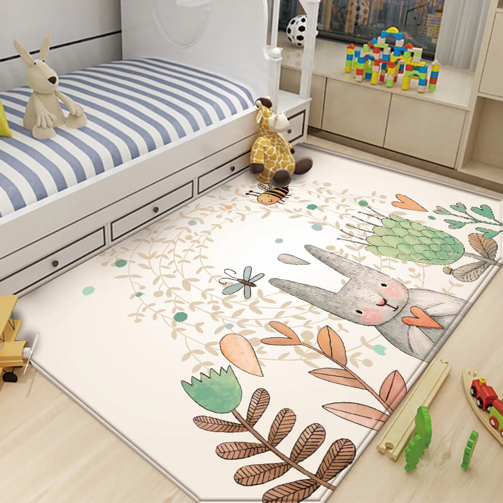 Cartoon Animal Bunny Bee Pattern Children Carpets for Rooms Kawaii Area Rugs Home Decor Non-slip Anime Carpet Cute Door Mat