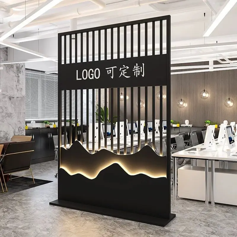 Office Company Screen Glass Partition Logo Background Wall Entrance Divider Front Desk Image Wall Customization