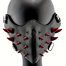 1pc Men's Steampunk Party Protective Face Mask, Motorcycle Mask Cool Red Spikes Cool Exquisite Halloween Easter Adult Mask