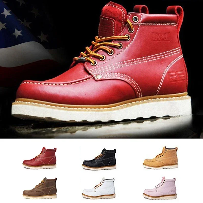 Vintage British Men’s Casual Ankle Boots Goodyear-Weld Genuine Leather Tooling Handmade Fashion Winter Work Shoes Women Non-slip