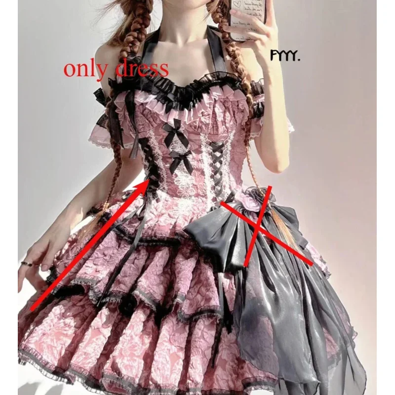 Original Gothic Black and Pink Lolita Dress Women's Slim Fit Elegant Halloween Party Short Dress Summer 2025 Vestidos De Mujer