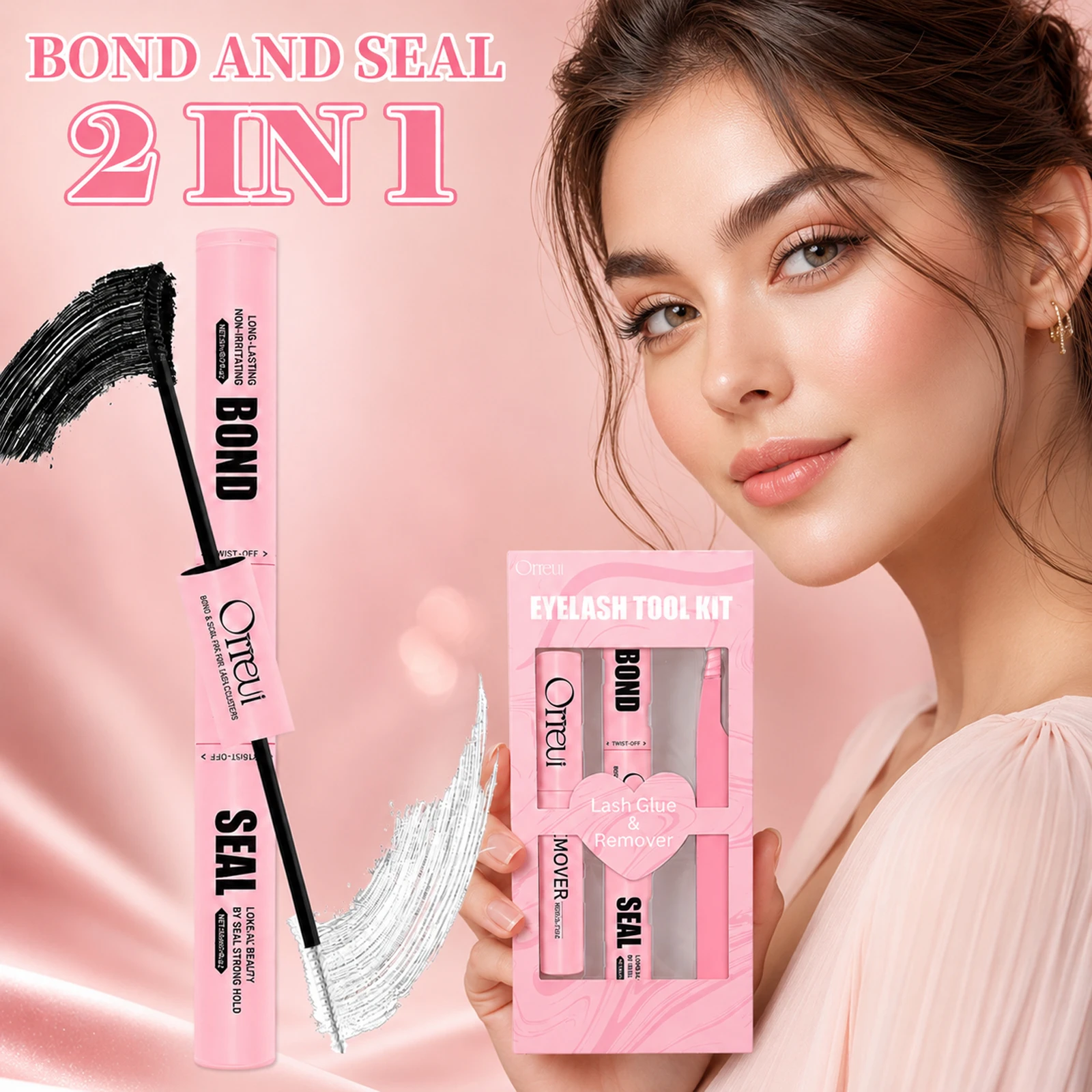 Cluster Lash Bond & Seal Kit with Remover & Tweezers, Waterproof Long Lasting DIY Eyelash Extension Glue Set