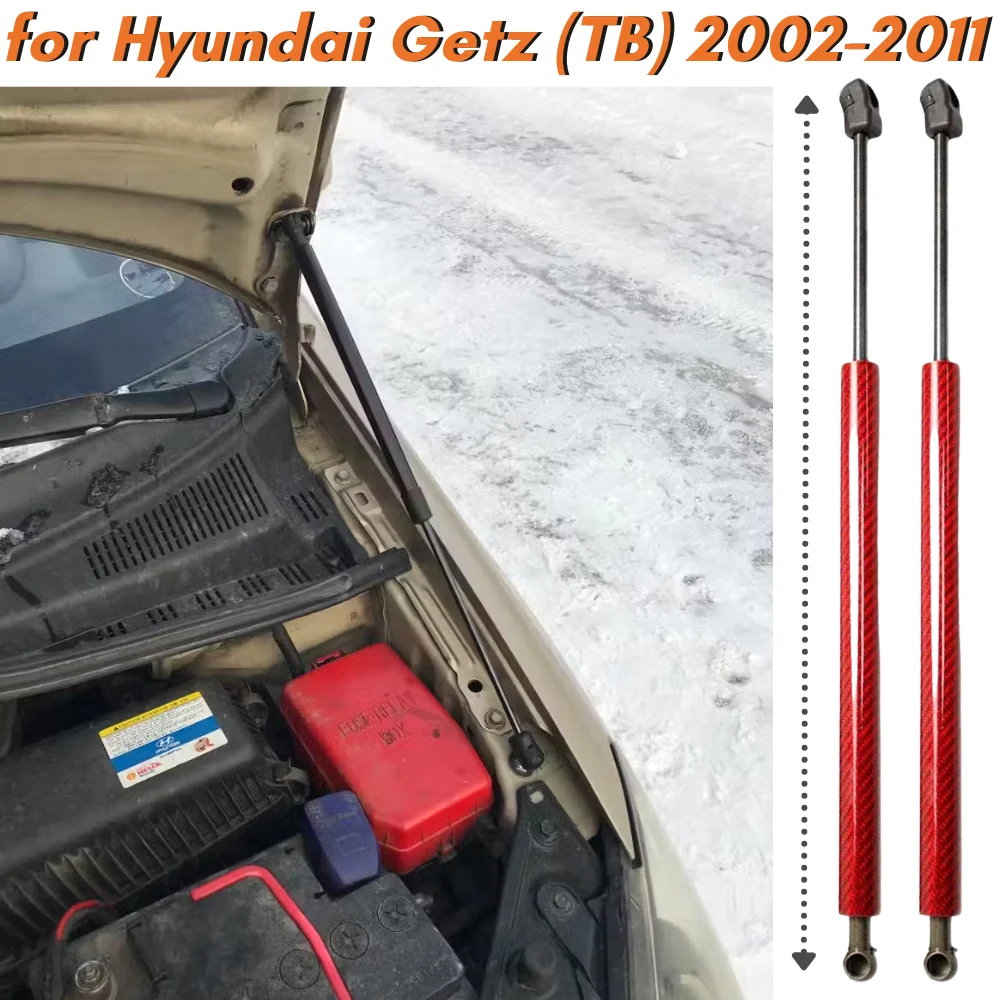 Qty(2) Carbon Fiber Hood Struts for Hyundai Getz (TB) 2002-2011 Front Bonnet Gas Springs Shock Absorber Lift Support Strut Bars