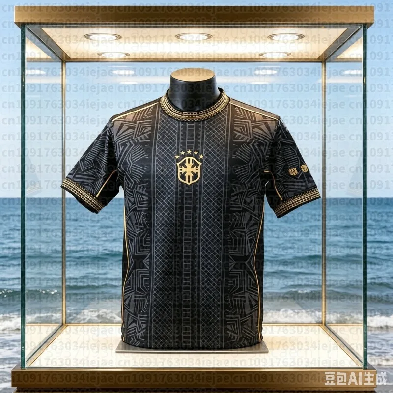 2026 Summer Kids Brazilian Sportswear Black and Gold Quick-Drying T-Shirt Outdoor Running Training Breathable Top Beachwear