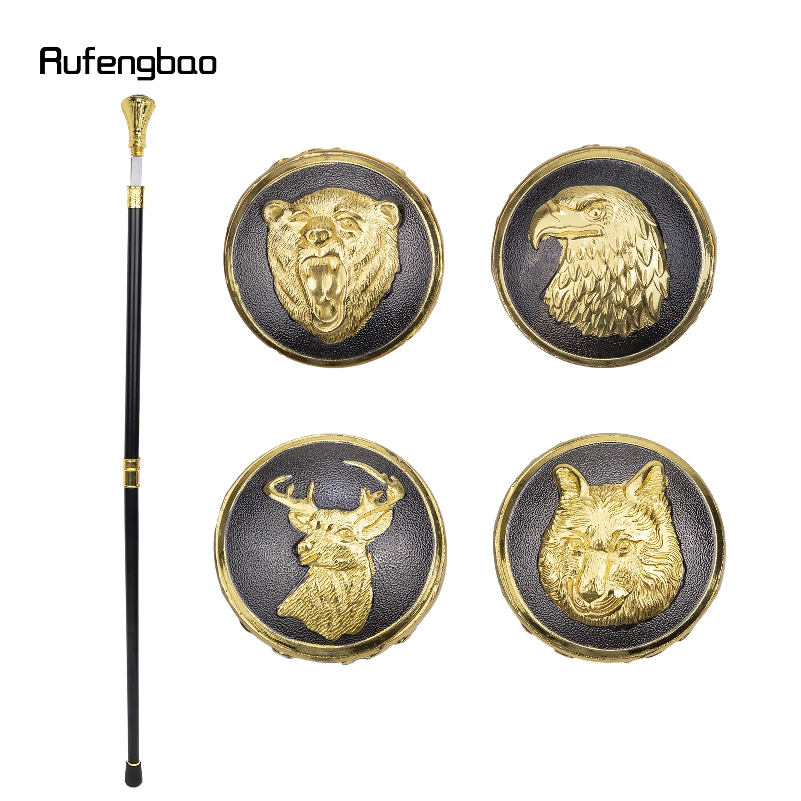 Gold Luxury Animals Bear Hawk Deer Wolf Walking Stick with Hidden Plate Self Defense Fashion Cane Plate Cosplay Crosier 93cm