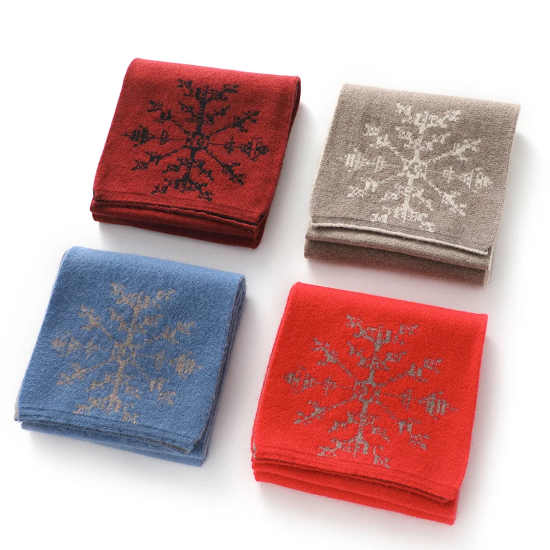 

Women Cashmere Knitted Scarf Snowflake Pattern Jacquard Thick Neck Warmer Christmas Present Wool Accessories Matchable Sets