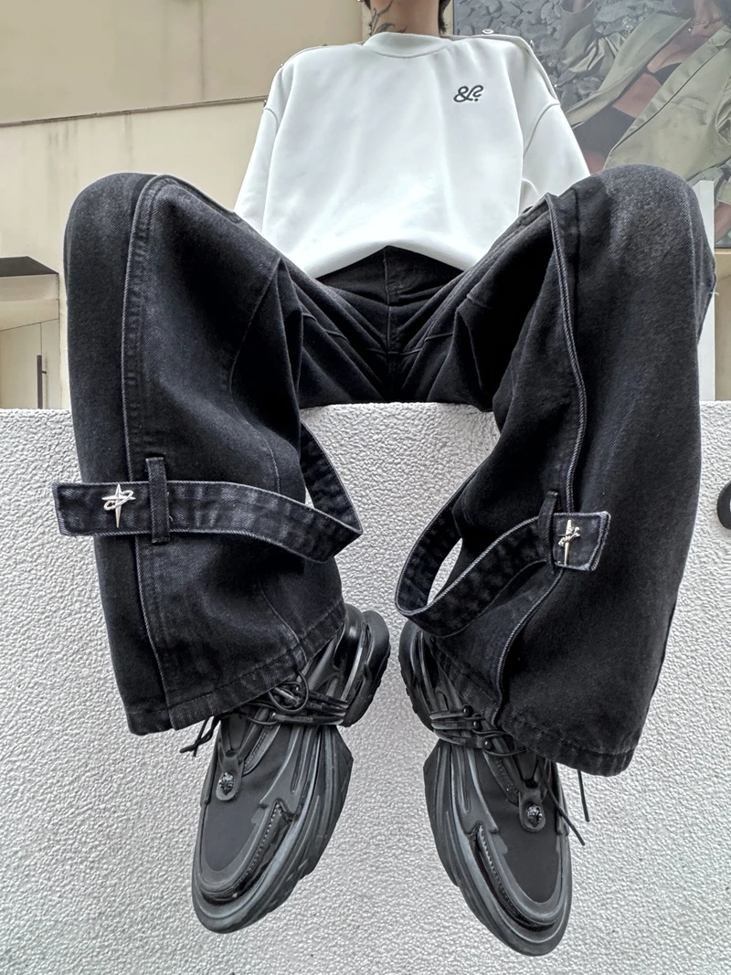New Spring Fashion Trendy Male Jeans Youth Popularity Men's Wide-Leg Loose Comfortable Straight Trousers Solid Color Pants