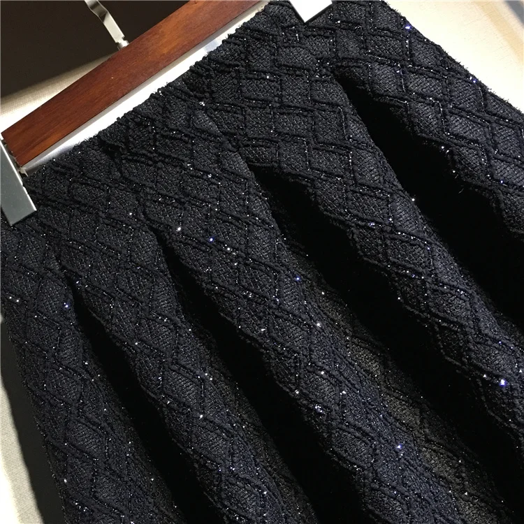 High Waist A-Line Skirt For Women Spring Autumn Lady's Black Sequin Mini Skirt Office Lady Fashionable Umbrella Skirt