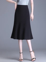 ZUZK Women Chiffon Fishtail Skirt New Spring Summer Soft High Waist Elegant Lady Skirt Expansion Droop Trumpet Skirt Jupe