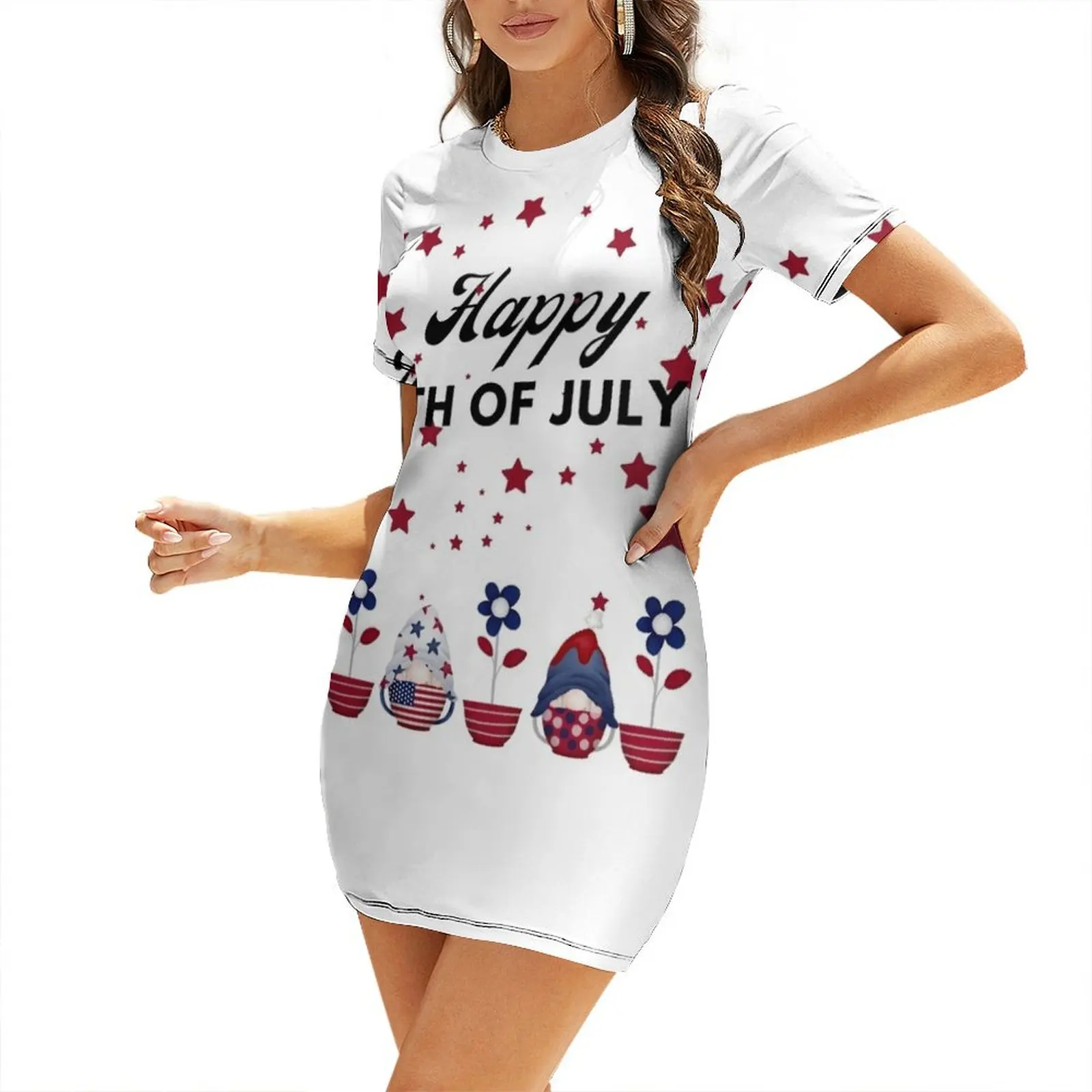 

Happy 4th of July! Cute Gnomes in Tea cup Garden Short-Sleeved Dress dress for women 2025 women dresses dress dresses