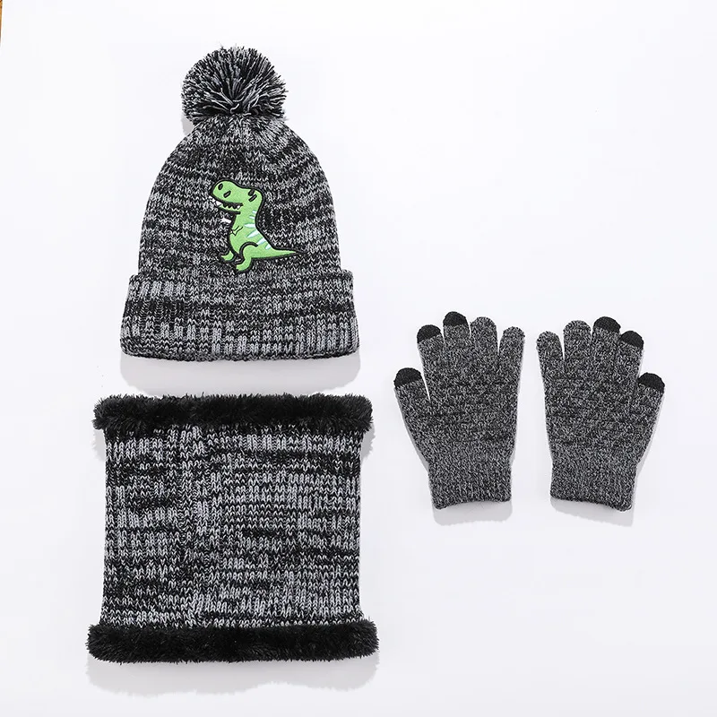 1-5Y Winter Thick Velve Warm Children Baby Knit Gloves Hat Scarf 3pcs Suit Outdoor Windproof Kids Muffler Cap Set for Boy Girl