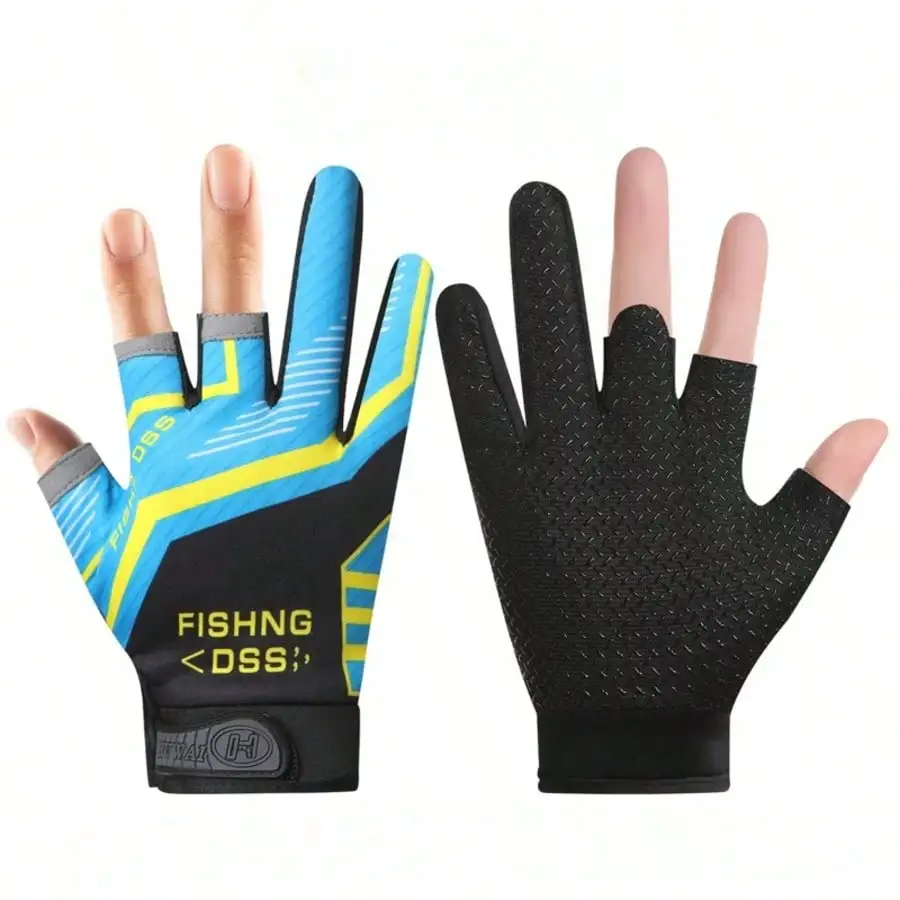 Fishing Gloves (Three Fingers Exposed) – Fingerless Gloves for Lure Fishing, Hard Bait Fishing, Sea Fishing, Sports, Men, Delive