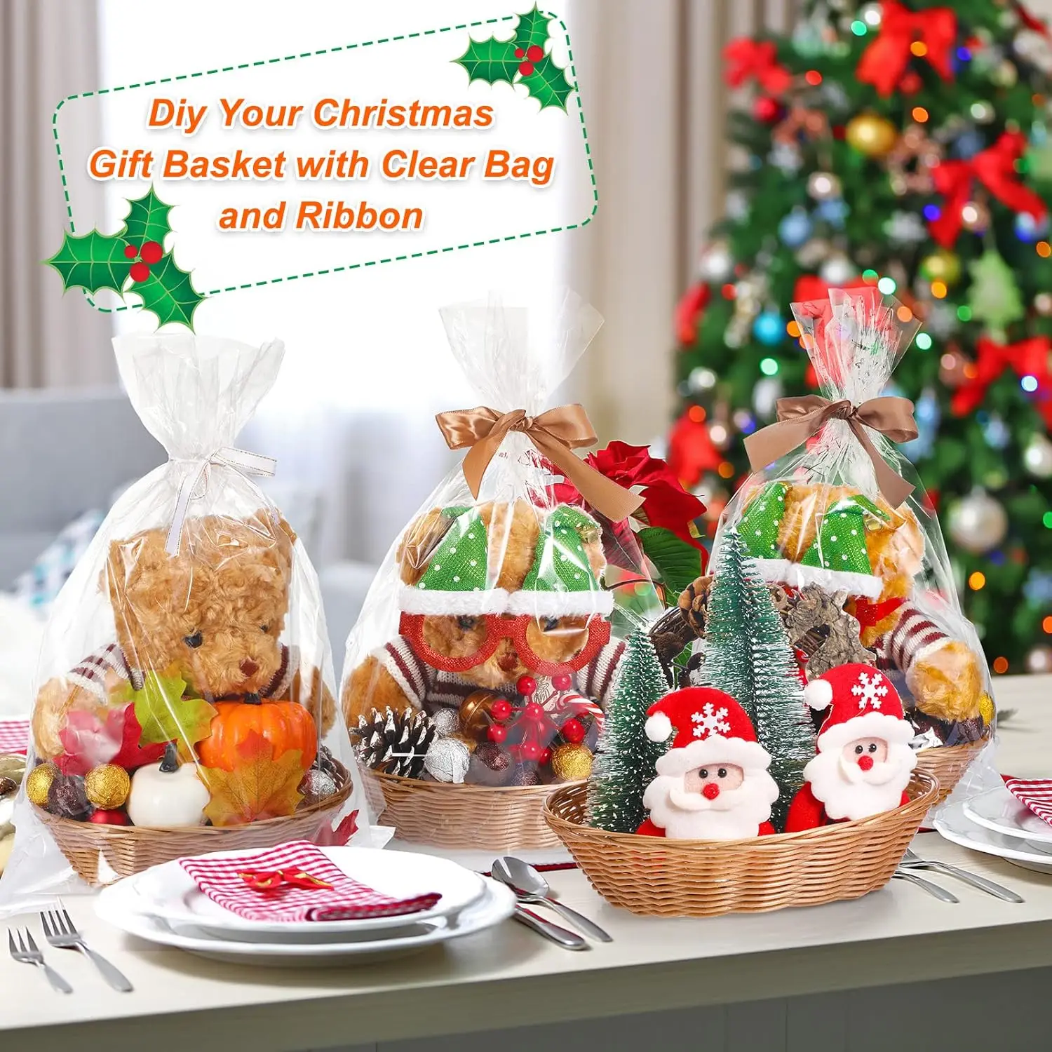 Plastic Oval Basket Fruit Bread Basket Food Storage Basket Bin for Gifts Display Decor Christmas Decorations