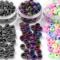 50pcs 9x12mm Multicolor Big Hole Acrylic Beads Stripe Tube Spacer Beads For Jewelry Making Bracelet Necklace DIY Keychain