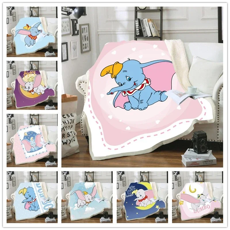 Disney Blue Pink Dumbo Cartoon Lightweight Plush Warm Throw Blanket with Sherpa Backing Children Girls Boys Birthday Gift Winter