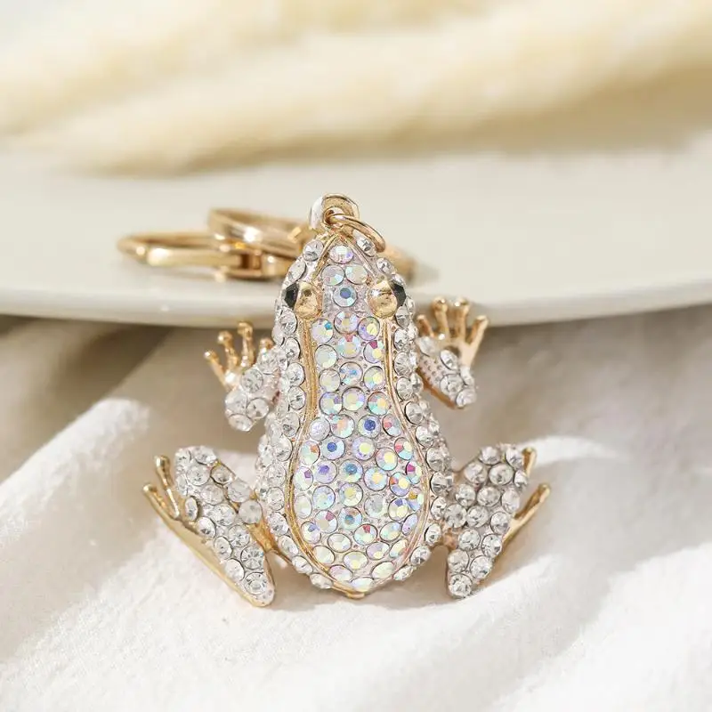 1 Stück Unisex 5-Farben-Strass-Tier-Schlüsselanhänger, Niedlicher Kronen-Frosch-Schlüsselanhänger für Frauen, Modische Geschenke – Detail 11