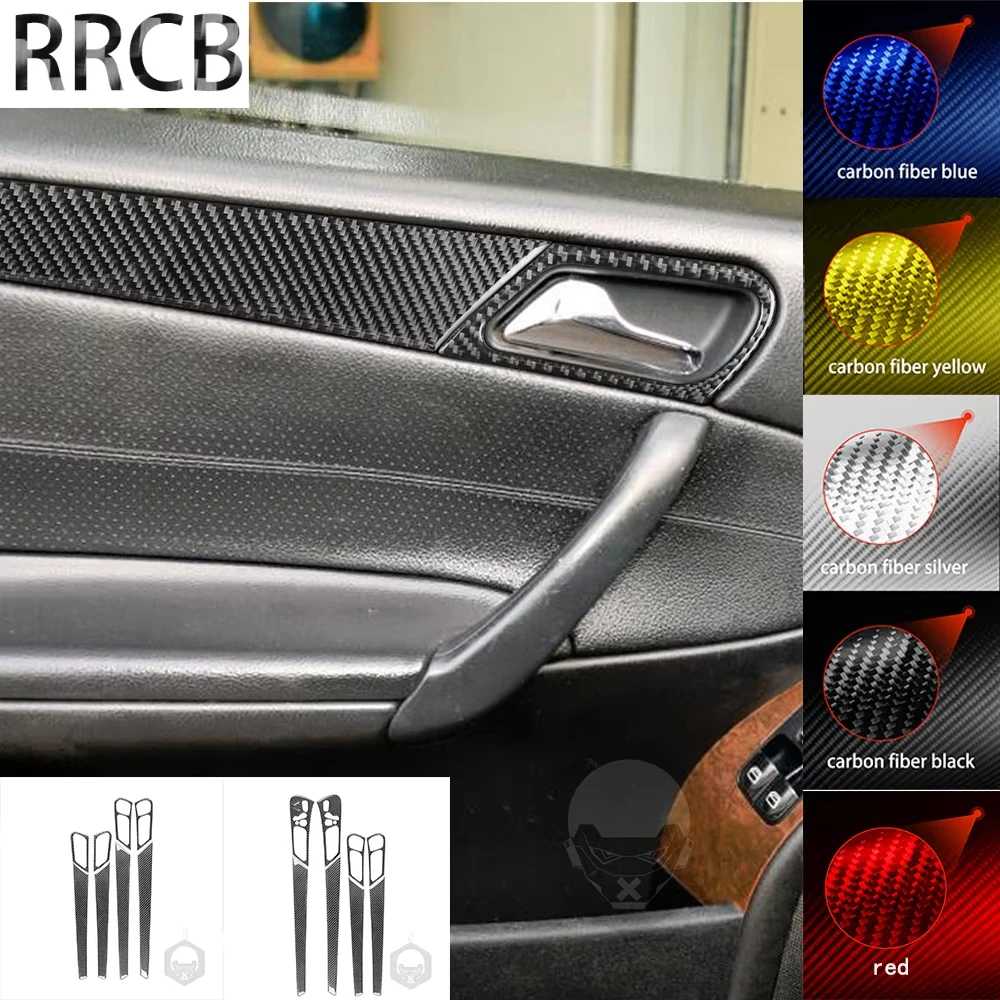 For Mercedes C Class W203 2005 2006 2007 Door Handle Trim Strip Car Interior Accessories Cover Tuning Real Carbon Fiber Stickers