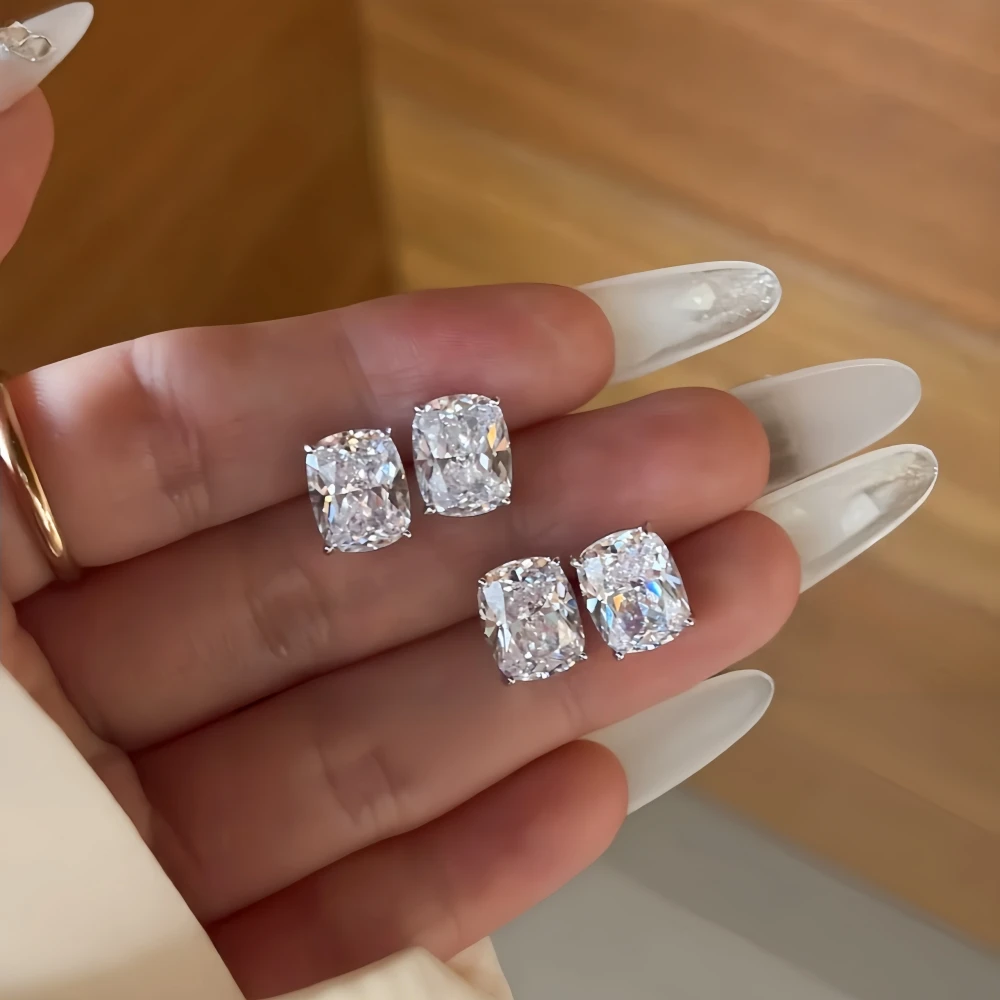 1-2-3CT Radiant Cut Moissanite Earrings Elongated Cushion Cut Diamond Ear Studs S925 Sterling Silver for Women with Certificate