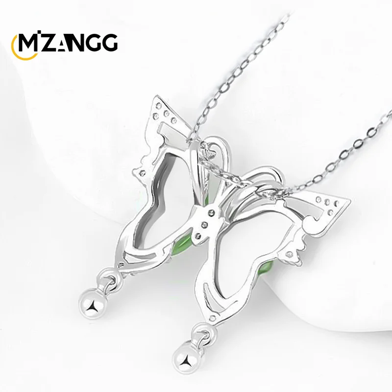 Natural A-goods Jadeite Butterfly Pendant S925 Silver Inlaid Hand-carved Exquisite Charm Ice Jade Ring Earrings Set Ladies Gift