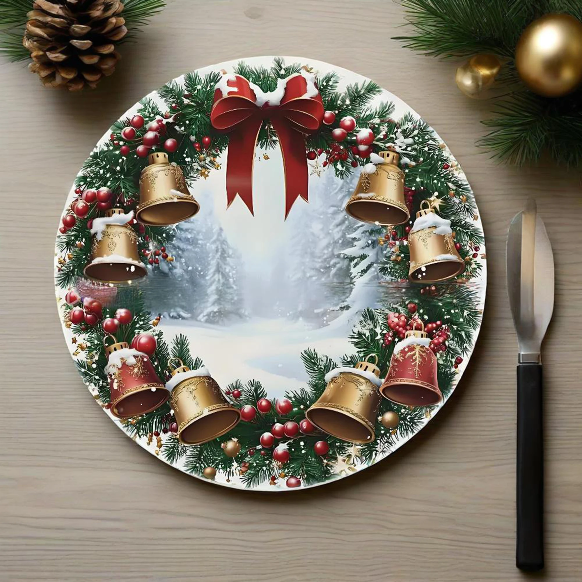 

Christmas Table Runner Festive Holiday Decorations for Dining Room Washable Linen Tablecloth with Round Christmas Tree