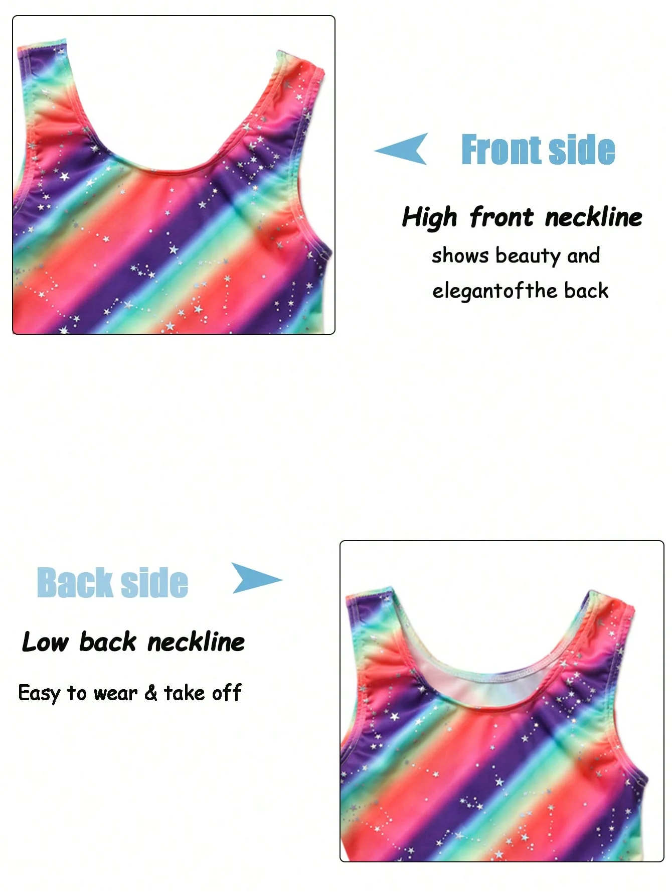 Body senza maniche sfumato scintillante per ragazza body per bambini con stampa a stella arcobaleno body per bambini ginnastica abbigliamento sportivo da ballo