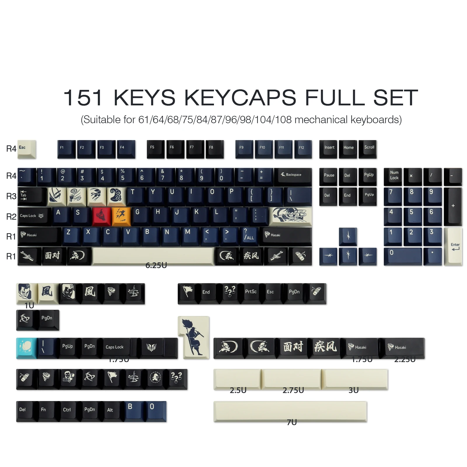 

Sword Master Keycaps 151 Key PBT Material CHERRY Profile DYE-SUB For CHERRY MX Switch Wooting Mechanical Keyboard Keycap