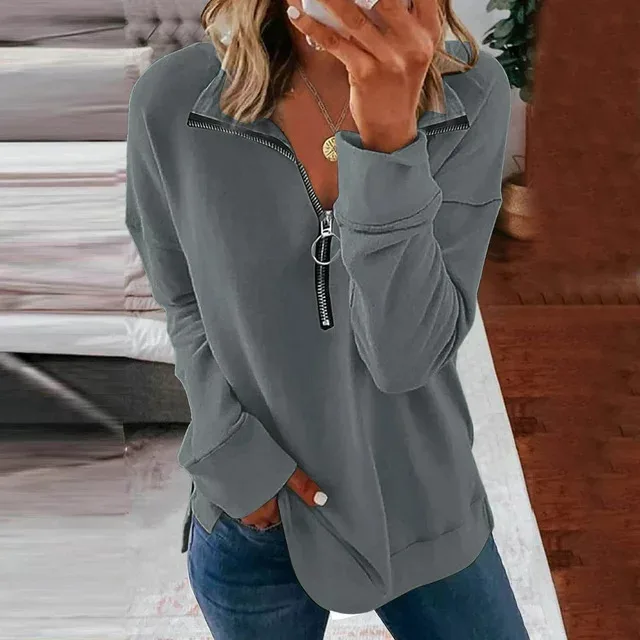 

Autumn Women's Long Sleeved Zippered Knit Sweater With Lapel 2024 Women's Top Paired With Pants For Slimming And Loose FitWF4