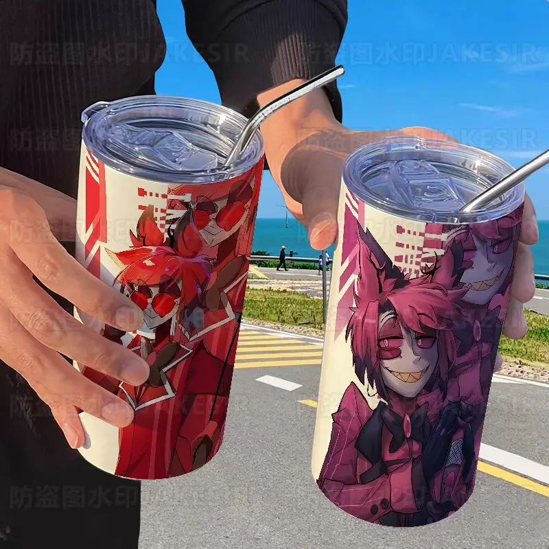 

420ml Hazbin Hotel Alastor Insulated Water Bottle with Straw Portable Travel Mug & Coffee Cup Ins Style Tumbler for Students