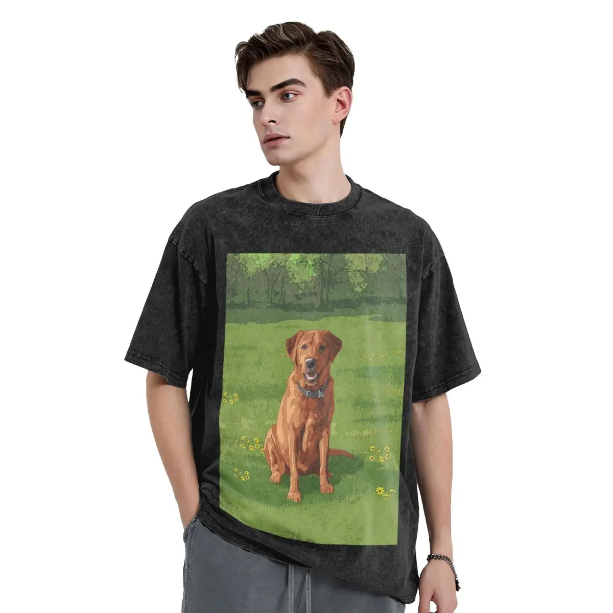 Fox rojo amarillo Labrador Retriever caza perro lavado camisetas Harajuku manga corta Hip Hop camiseta ropa de calle Tops camisetas