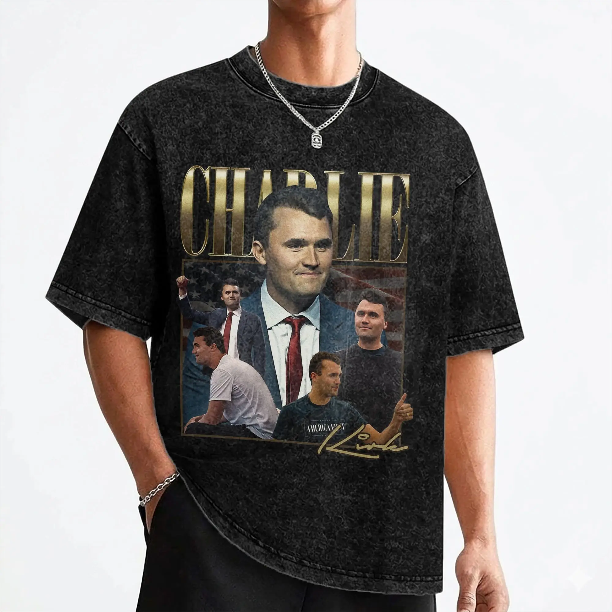 Charlie Kirk T Shirts Washed Short Sleeve Harajuku T-Shirts  Retro Men Women Streetwear Graphic Printed Tees