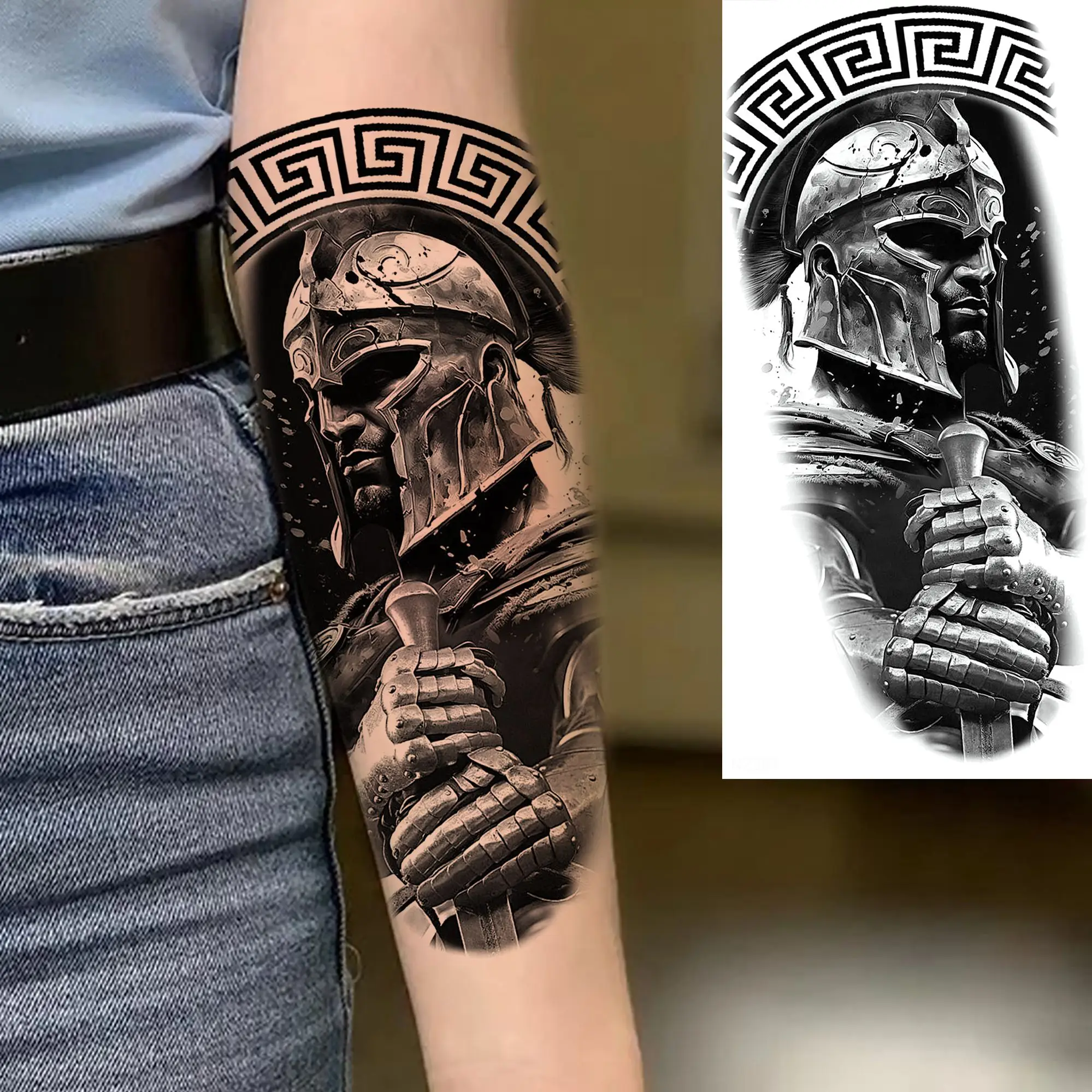 1 Sheet Warrior Gladiator Temporary Tattoos For Men Women Spartan Hero Tatoos Waterproof Realistic Fake Body Arm Tattoo Stickers