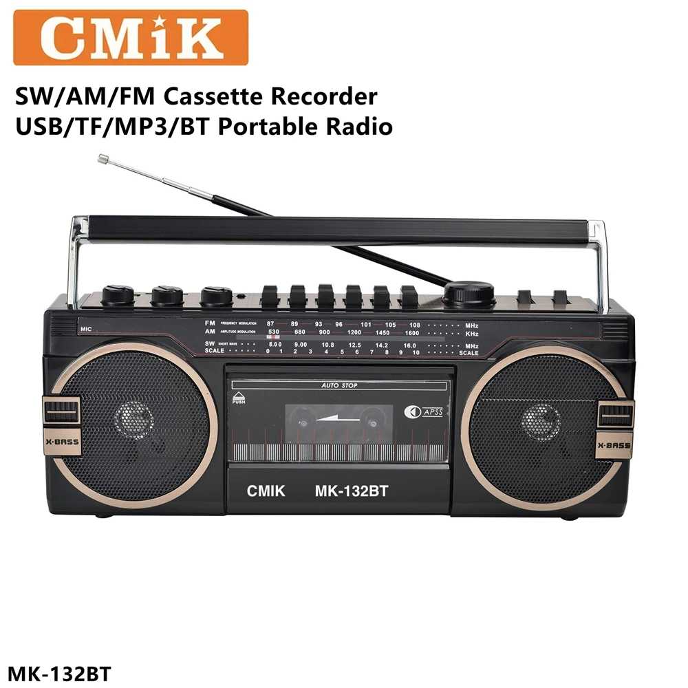 

Cmik Mk-132 Portable Multi-Frequency Radio USB TF Card Play Tape Music Player Recorder Retro Tape Radio 5.0 Bluetooth Speakers