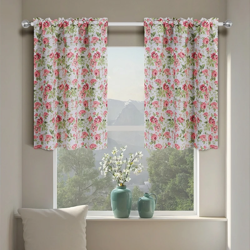 1 Panel Short Curtain Floral Pattern Half Window Curtains for Bedroom Privacy Curtain Tiers Rod Pocket for Home Decor