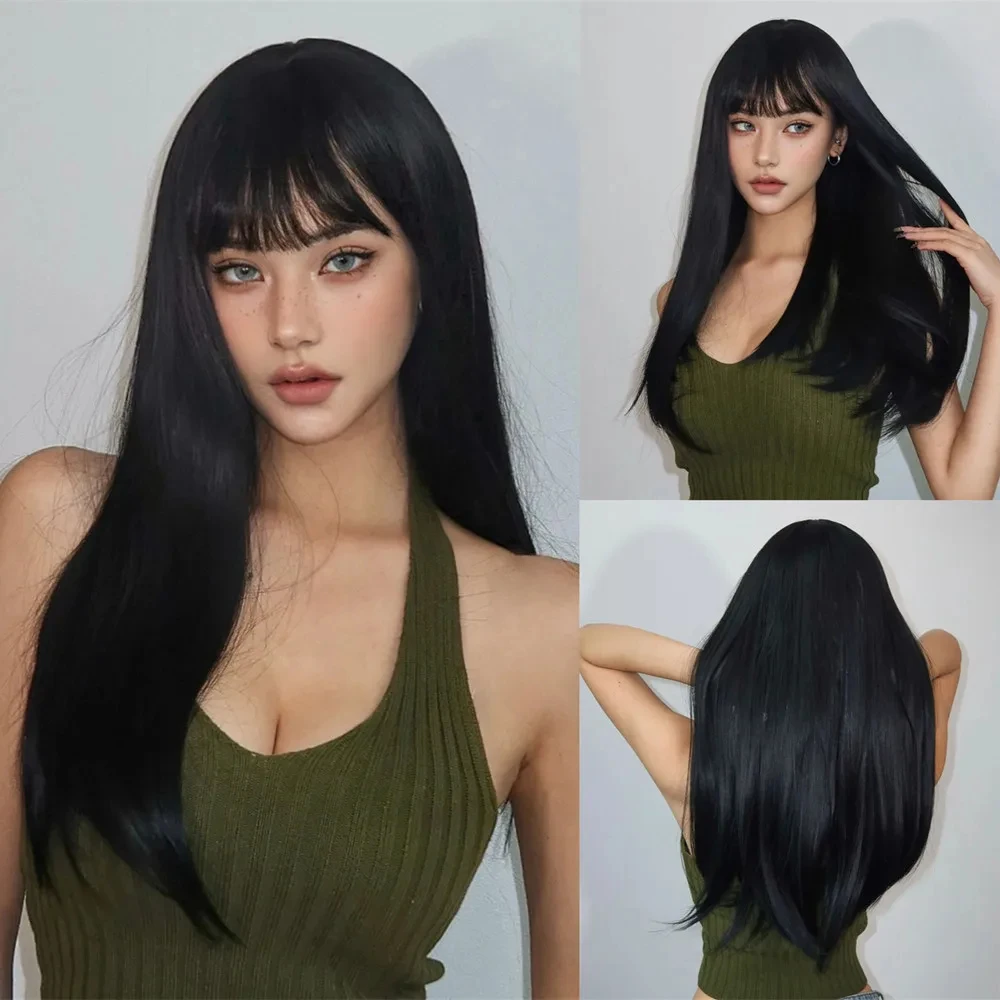 Grey Long Straight Synthetic Wig for Cosplay & Daily Use