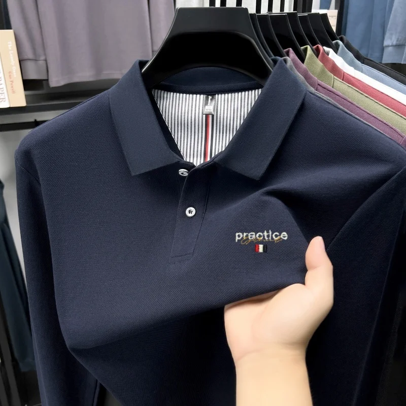 

100% хлопчатобумажная мужская рубашка с длинными рукавами POLO новая мода комфорт отдых роскошь бренд буквы вышивка Перевернутый воротник футболка