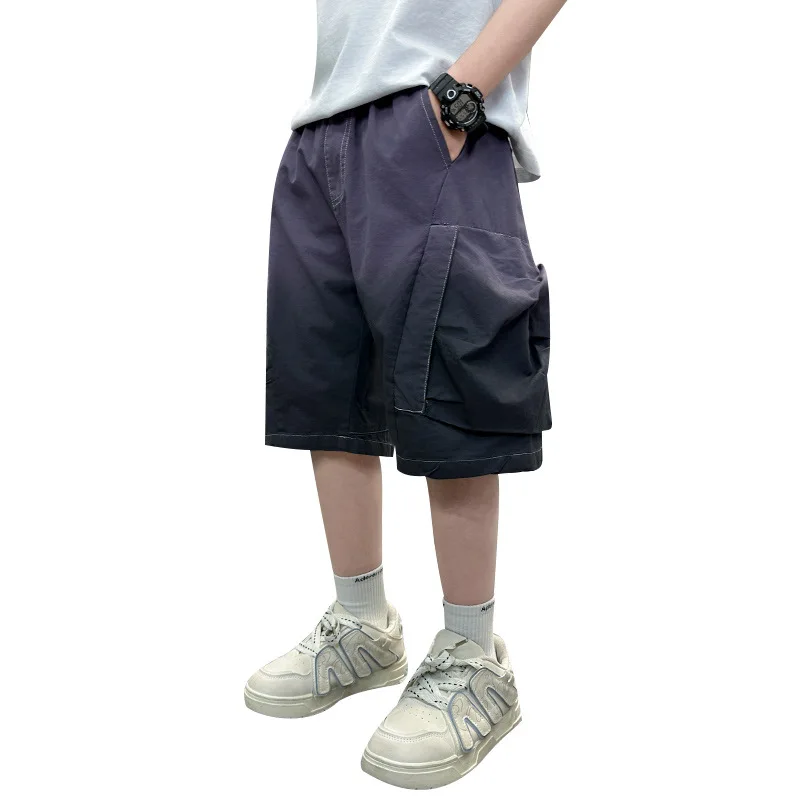 New Stylish Boys Cotton Summer Cargo Shorts Kids Casual Pocket Streetwear Short Pants Tweens Child Gradient Soft Fabric Shorts