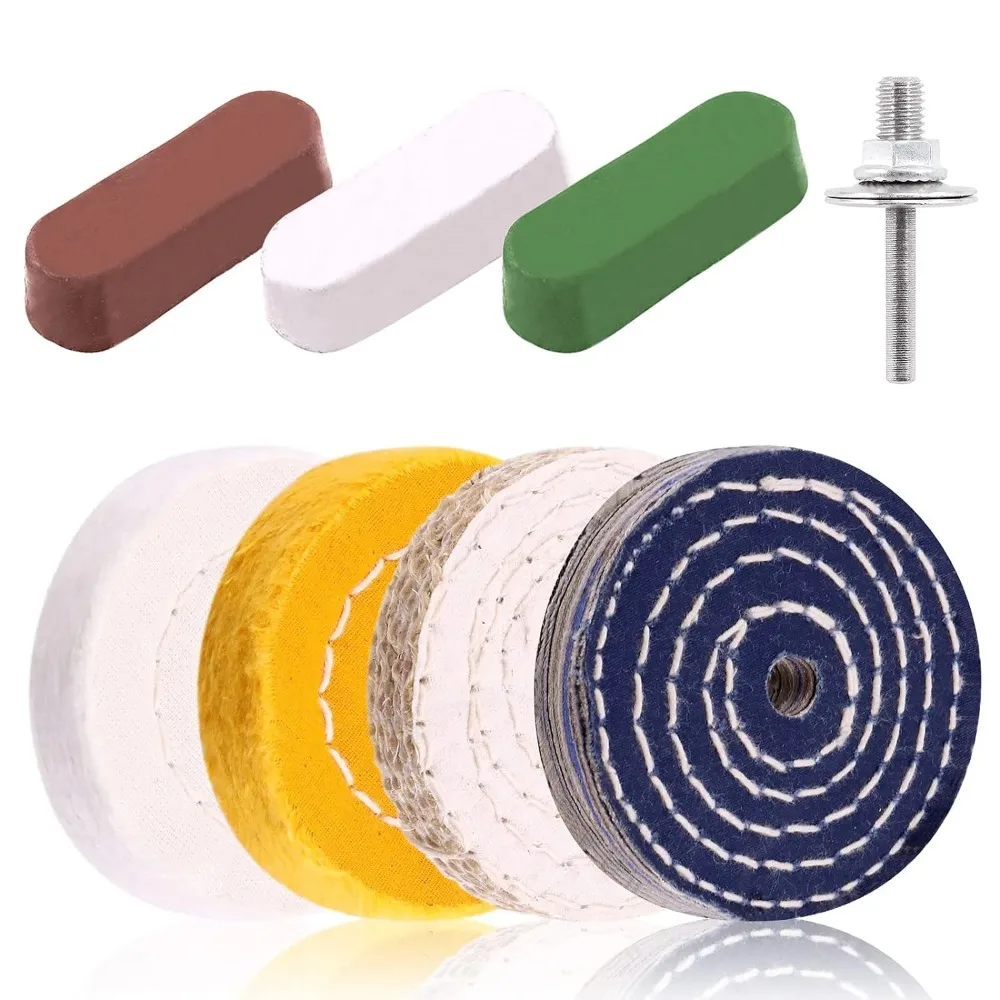Buffing Polishing Wheel Kit with Polishing Compound Bars, for Rotary Tool & Bench Grinder, Jewelry Metal Polishing Accessories