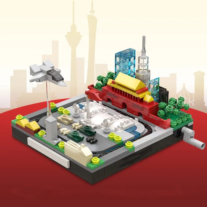 Tian'anmen Square Military Parade MOC with Hand-Cranked Rotating Base - Toy, Decorative Item, Desktop Ornament & Gift