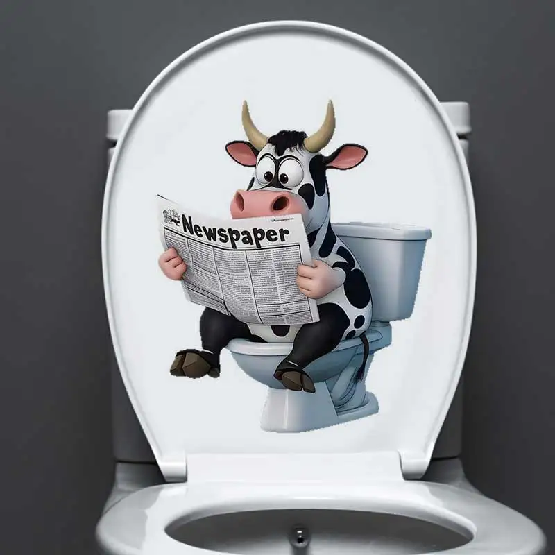 Creative Cow Reading Newspaper in The Toilet Sticker Bathroom Toilet Cover Sticker Wall Stickers Wc For Home Decoration S760