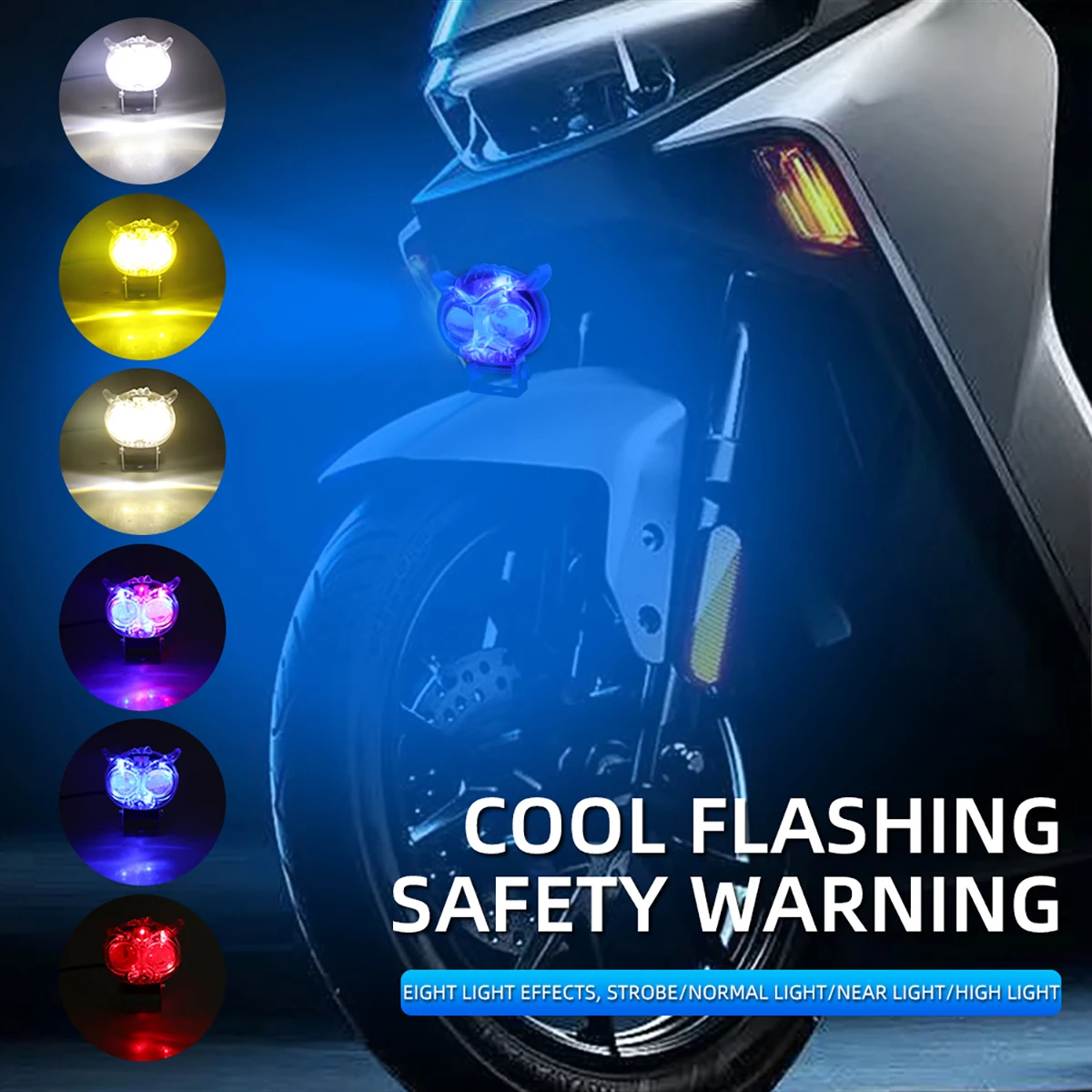 LED Motorcycle Spotlights Owl/Tiger Shape Driving Lights Scooter Motorbikes Auxiliary Lamp White Yellow/Red/Blue Various Lightin