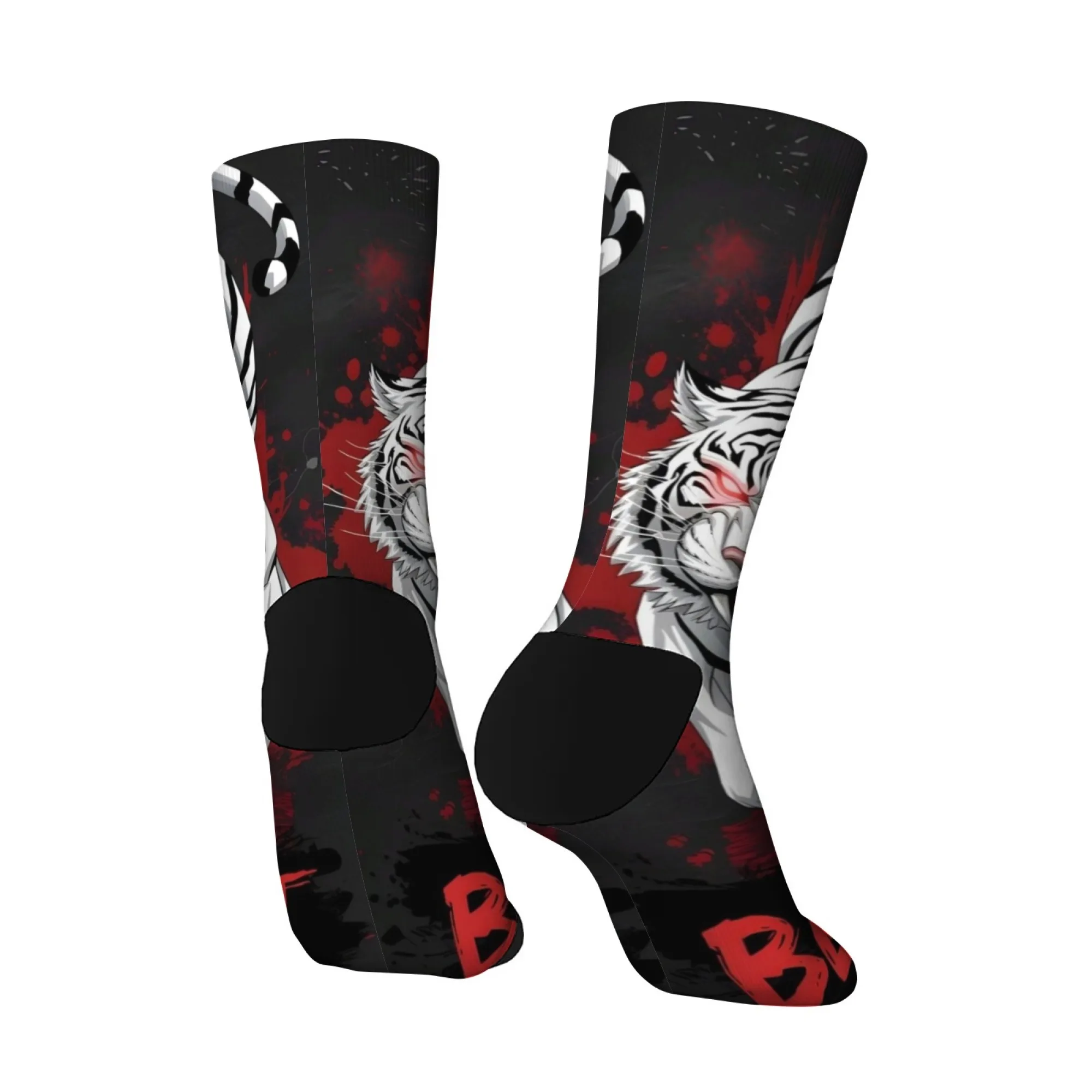 와일드 화이트 타이거 프린트 남성용 양말 편안한 통기성 미끄럼 방지 캐주얼 양말 참신 하라주쿠 레트로 스트리트 힙합 양말 선물