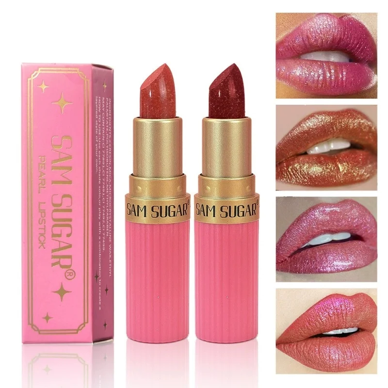 Diamond Glitter Lip Stick Waterproof Lasting Parelmoer Metallic Lippenbalsem Bruine Lipgloss Parel Verheldert Lip Color Balm