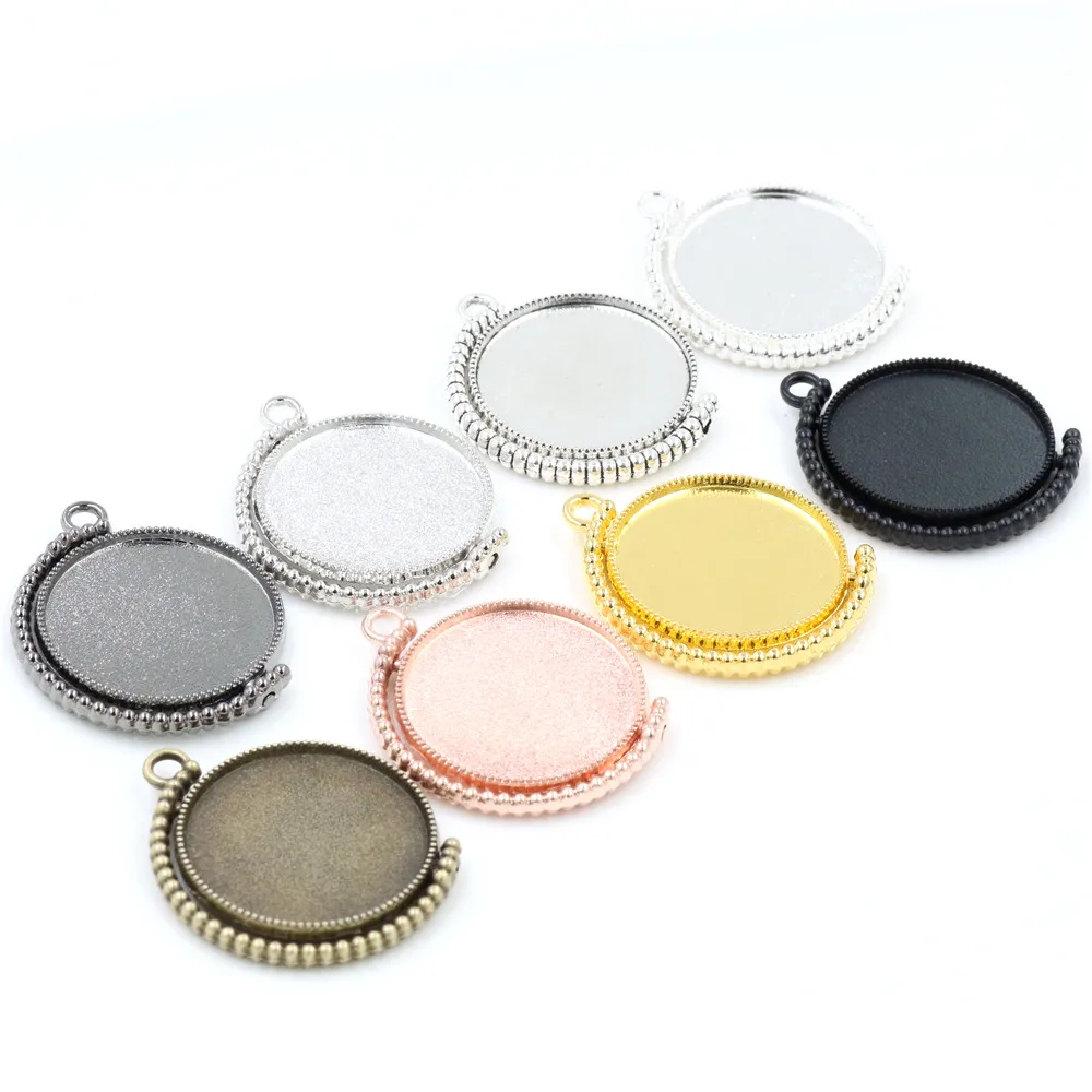 5pcs/lot 25mm Inner Size Rotation Double Side 8 Colors Cameo Cabochon Base Setting Charms New Fashion Pendant