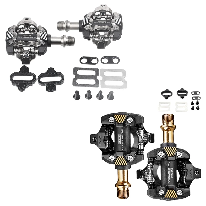 

New RACEWORK Mountain Bike Self-Locking Pedal Clip Bicycle Paddle Spd Cleats Footrest For Cycling Bearings Mtb Pedals