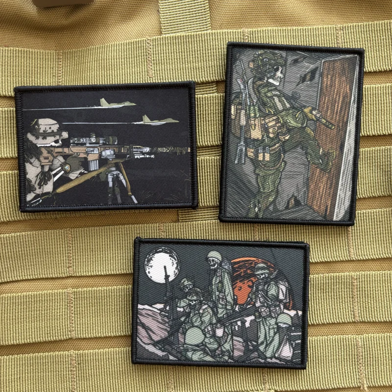 Taktyczna naszywka taktyczna z czaszką snajperską Ranger Soldier Morale Badge Printing Hook and Loop Military Armband Backpack Sticker
